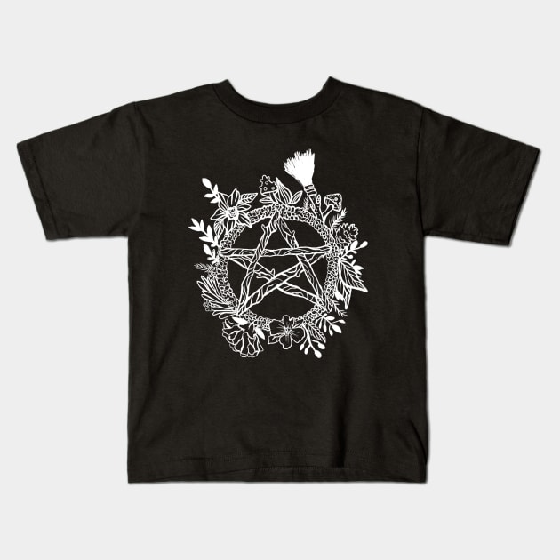 Pentacle Pentagram Wreath Wicca Witch Pagan Goth Kids T-Shirt by LunaElizabeth